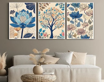 Lotus Wall Art Set: Pichwai Folk Prints (Digital Download)