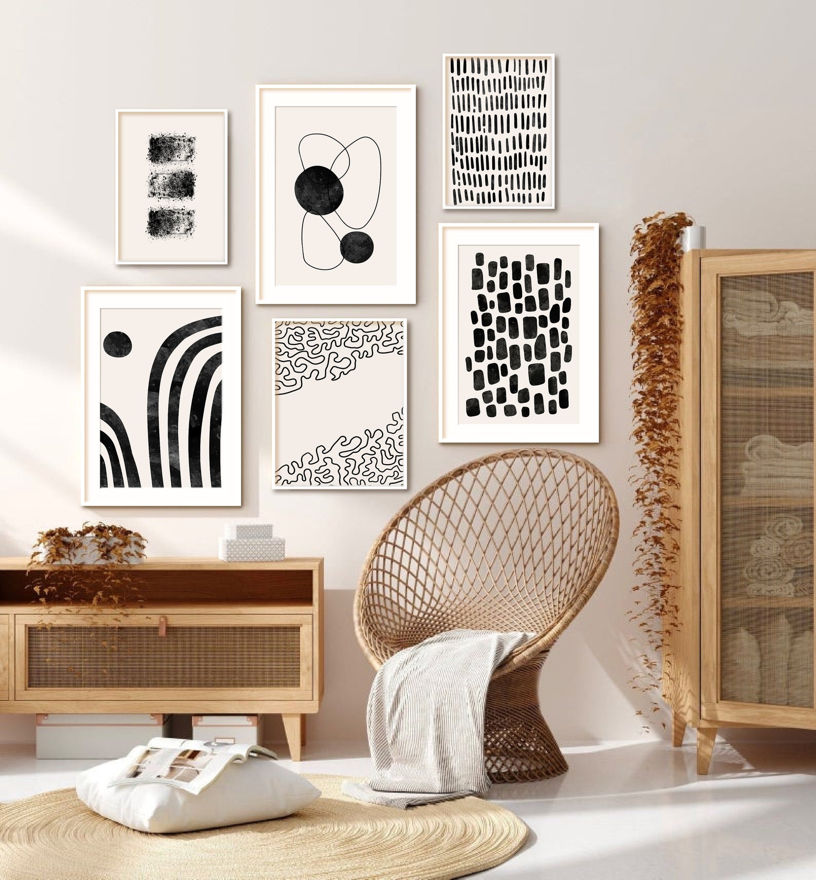 Abstract Black and White Art Prints, Modern Wall Decor (set of 6 ...