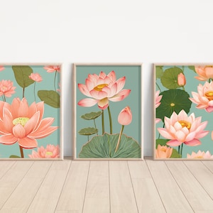 Indian Art, Indian Lotus wall Art, Set of 3, Indian Lotus Painting, Living Room decor, Lotus Print Set, Painting, Indian Pichhawai Art