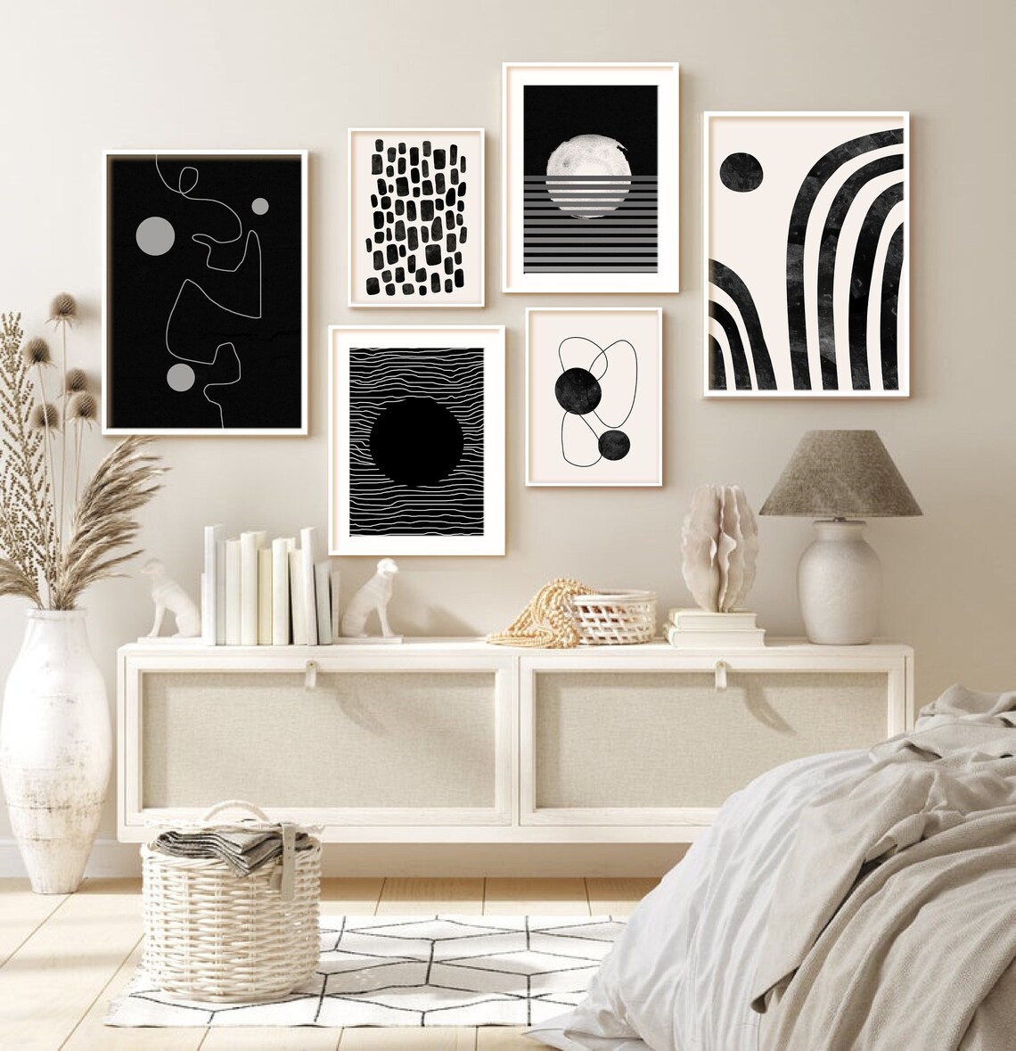 Abstract Black and White Art Prints Set of 6: Mid-century Modern ...