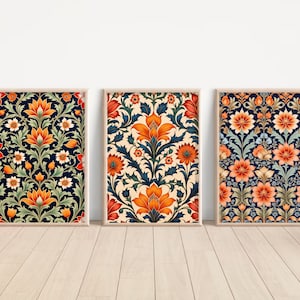 Indian Folk Art, Indian Floral Art, Floral Pattern set of 3, Indian Wall Art, Indian Art Print, Traditional Indian Art, Living Room decor