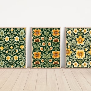 Indian Folk Art, Indian Floral Art, Floral Pattern set of 3, Indian Wall Art, Indian Art Print, Traditional Indian Art, Living Room decor
