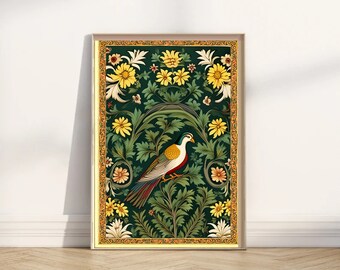 Pichwai Art Print: Peacock & Lotus Floral Vintage Poster (Digital Download)