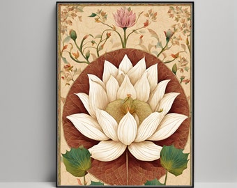 Indian Lotus Folk Art, Indian Pichawai Art, Indian Lotus Wall Art, Lotus Print, Indian Art Print, Traditional Indian Art, Living Room decor