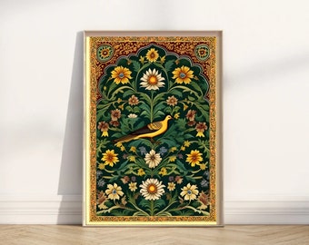 Pichwai Art Print: Peacock & Lotus Flower Vintage Poster (Digital Download)