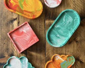 Marbled colourful jewellery tray | Trinket Trays | Salt and Pepper stand | Colourful | Home Decor