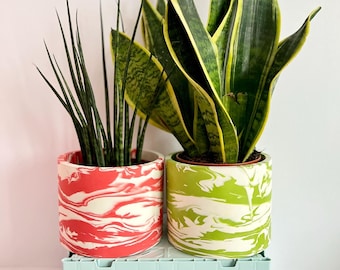Indoor plant pot | Pink|White and Green|White Marbled plant pots |Planter | Colourful plant pot | Home decor