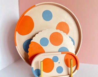 Autumn 2023 collection | Orange and dusky purple spotted home decor | Trinket tray | Home accessories | Gift ideas | Christmas gifts