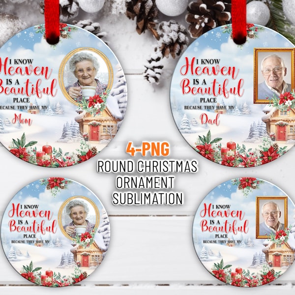 Christmas Round Ornament Bundle, Because Someone We Love PNG Sublimation, Memory Christmas Ornament Photo Frame Designs Digital Download