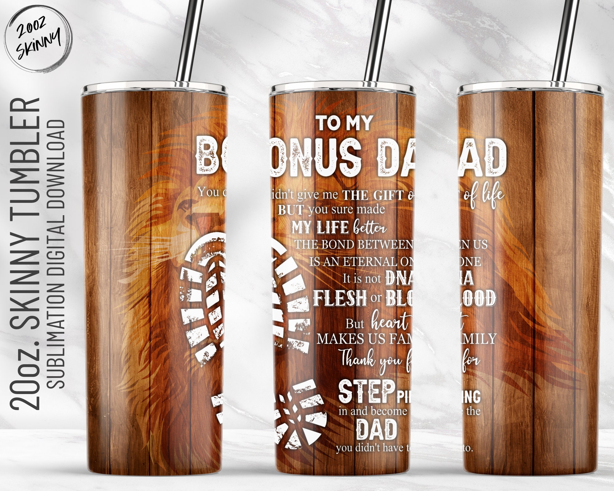 Bonus Dad Tumbler Wrap PNG, Rustic Wood, Fathers Day 20 Oz Skinny ...