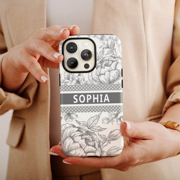 Designer Toile iPhone Case With Personalized Name, Toile iPhone 15 14 13 12 11 Pro Mini Plus Case, Gift For Her