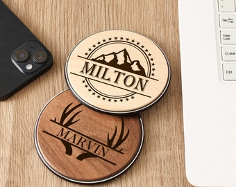 Personalized Wood Wireless Charger, Boyfriend Husband Gift Idea, Fathers Day Gift, iPhone Apple Watch Airpods Wireless Charging,