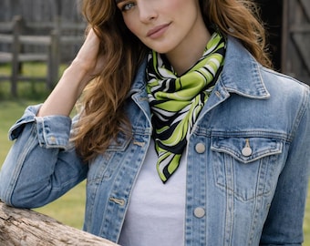 BUFANDA FLORAL WILDRAG / Negro y verde / Estampado natural / Estilo western / Pañuelo para la cabeza / Accesorios para el cabello / Hecho a mano - Satén sedoso