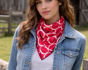 CIRCLES WILDRAG SCARF/ Bright Red and White circles print  / Western wear / head scarf / hair accessories /Hand made - durable silky satin