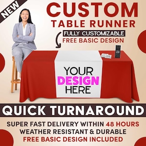 Custom Table Runner for Events, Weddings, Birthdays and Parties -  Free Design & Shipping