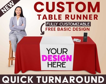 Custom Table Runner for Events, Trade Shows, Birthdays, Weddings, Parties - Free Overnight Shipping - Free Design and Proof