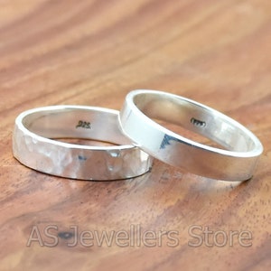 Anello in argento sterling 925 per uomini, donne / Martellato o liscio / Incisione personalizzata / Anello in argento sterling da uomo / Fascia in argento / 5 mm