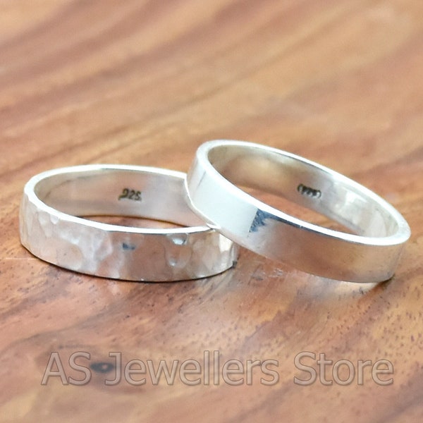 925 Sterling Silver Ring for Men, Women / Hammered or Smooth / Custom Engraving / Mens Sterling Silver Ring / Silver Band / 5mm