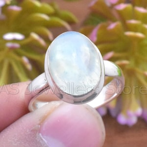 Rainbow Moonstone Ring, 925 Sterling Silver, Blue Flash Gemstone Jewelry