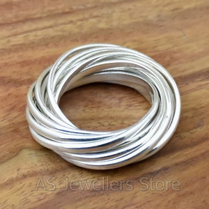 Argent sterling 925, 12 bagues, Bague en argent faite main, Bague à rouler, Bague de pouce en argent, Bague unie, Bague en argent, Bagues multibandes