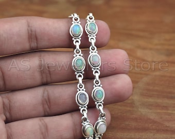 Ethiopian Opal Sterling Silver Bracelet: Adjustable Designer Statement Jewelry