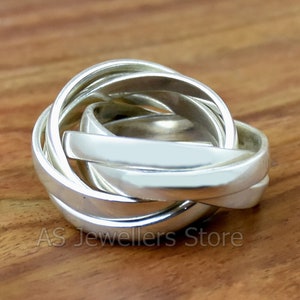 925 Sterling Silver Six interlocked Ring, 4 mm band, Multi Band Rings, Interlocking Rings, Six Rolling Rings, Sterling Silver, Handmade Ring