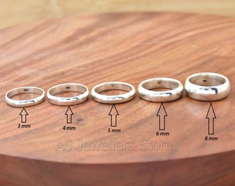 925 Sterling Silver Half Dome Band Ring: Simple Promise Ring (2mm-8mm)