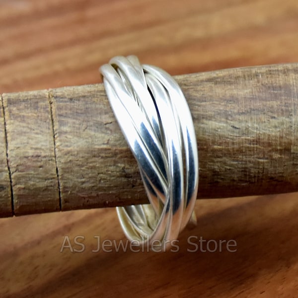 925 Sterling Silver Eight interlocked Ring, Multi Band Rings, Intertwining Rings, Eight Rolling Rings, Sterling Silver, Handmade Gift Ring