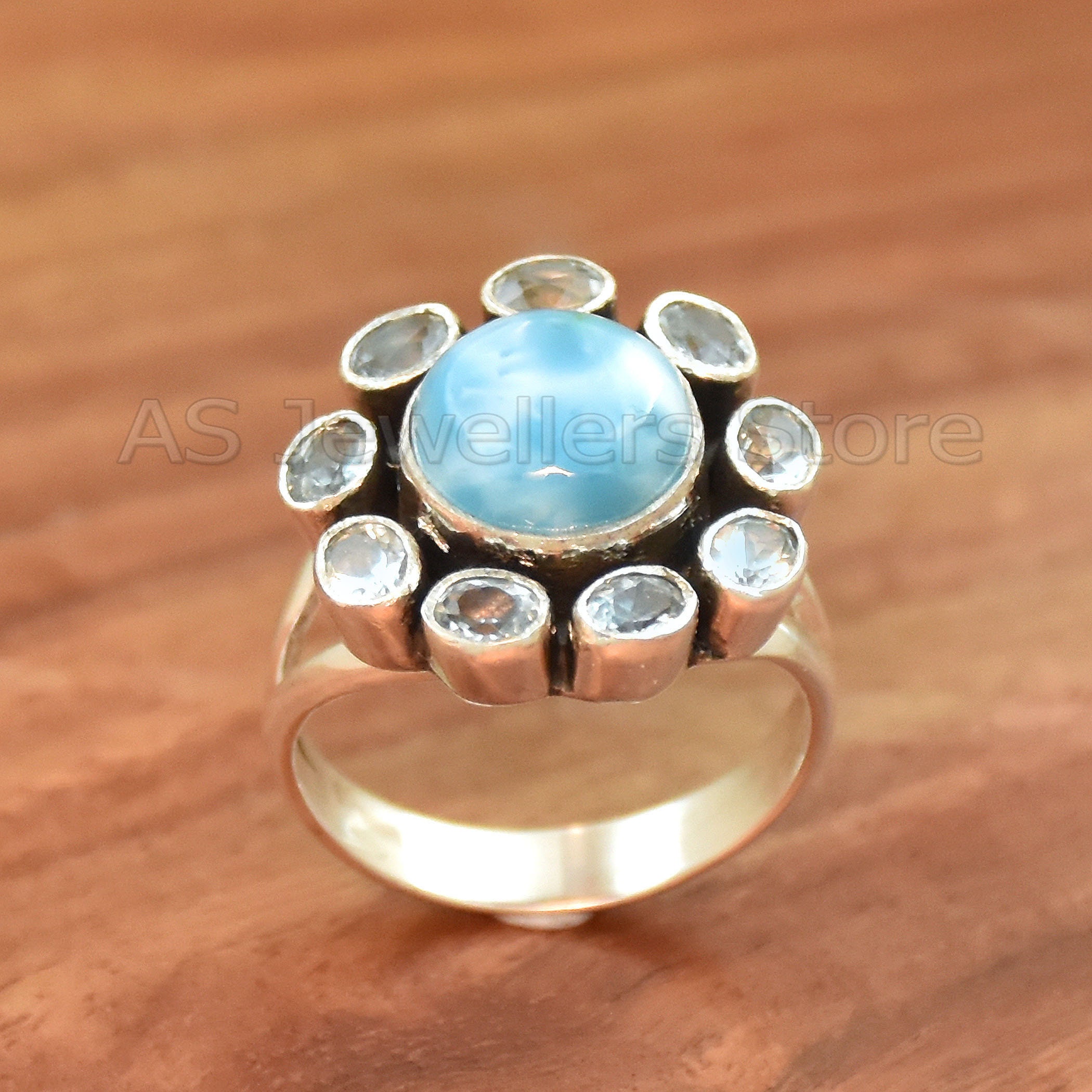 thumbnail image 2 of Natural Larimar & Blue Topaz Ring – 925 Sterling Silver Handmade Size A-580 2 of 4