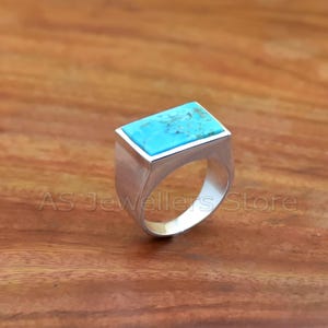 Handmade Mohave Turquoise Ring: 925 Sterling Silver Rectangle Gemstone
