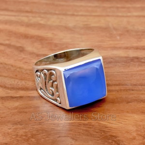 Blue Chalcedony Ring, Mens Ring, Blue Chalcedony Men&#39;s Ring, Handmade Silver Ring, Silver Men&#39;s Ring, 925 Sterling Silver Ring, Gift for Him
