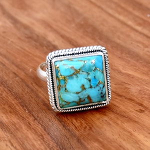 Blue Copper Turquoise Ring, 925 Sterling Silver Ring, Designer Ring, Handmade Ring, Turquoise Ring Gift Ring. Copper Turquoise Ring, Ring