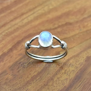 Natural Rainbow Moonstone Ring: Handmade 925 Sterling Silver Boho Ring
