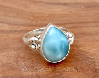 Larimar Ring, Women Ring, Wedding Ring, 925 Sterling Silver Ring, Handmade Ring, Larimar Silver Ring, Designer Ring, Boho Ring, Gift For Her