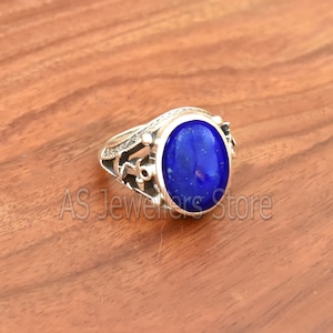 Lapis Lazuli Gemstone Ring, Solid 925 Sterling silver Lapis Band Ring, Blue Lapis Lazuli Ring, Handmade Silver Ring, Designer Men&#39;s Ring
