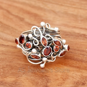 Handmade Garnet Ring: 925 Sterling Silver Wire Wrap, Boho Gemstone