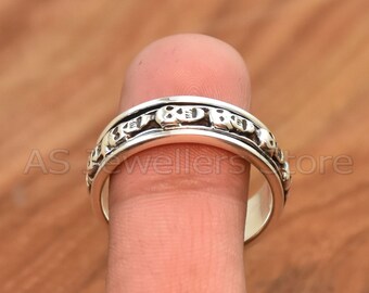 Sterling Silver Skull Band Ring: Unisex Gothic Biker Jewelry
