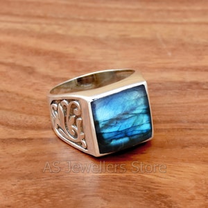 Natürlicher Labradorit-Herrenring, handgefertigt aus 925er Sterlingsilber