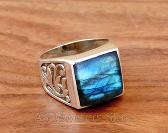 Natural Labradorite Ring, Mens Ring, Labradorite Men&#39;s Ring, Handmade Silver Ring, Silver Men&#39;s Ring, 925 Sterling Silver Ring, Gift for Him