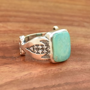 Tibetan Turquoise Men&#39;s Ring: 925 Sterling Silver Statement Ring