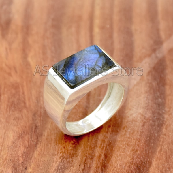 Bague labradorite naturelle, bague pour hommes, bague pour hommes labradorite, bague en argent faite à la main, bague pour hommes en argent, bague en argent sterling 925, cadeau pour lui