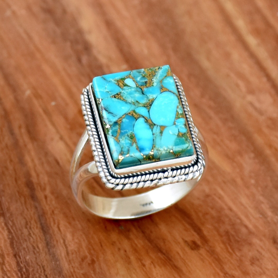 Handmade 925 Sterling Silver Blue Copper Turquoise Statement Ring - Etsy