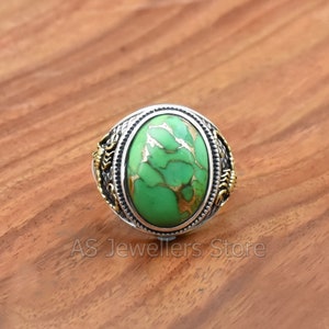 Green Copper Turquoise Scorpion Ring, Two-Tone Ring, 925 Sterling Silver