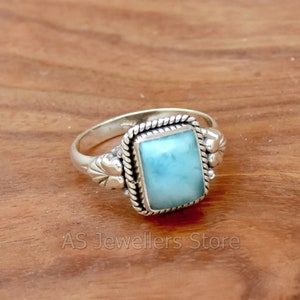 Handmade Larimar Ring: 925 Sterling Silver Boho Design