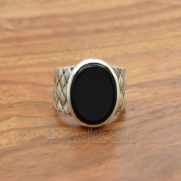 Natural Black Onyx Ring, Mens Ring, Onyx Men's Ring, Handmade Silver Ring, Onyx Silver Men's Ring, 925 Sterling Silver Ring, Gift for Him