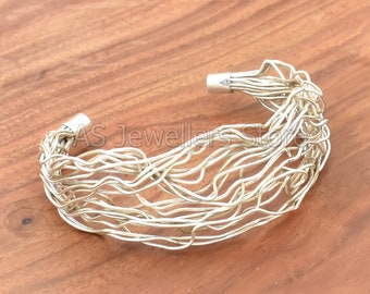 Handmade 925 Sterling Silver Wrap Bangle: Multi Strand Wire Cuff