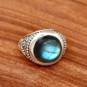 Bague labradorite bleue naturelle, bague en argent sterling 925, bague faite main, bague homme labradorite, bague d'anniversaire, bague texturée