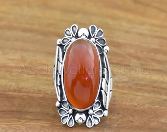 Handmade Carnelian Gemstone Ring: 925 Sterling Silver Jewelry