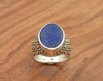 Natural Lapis Ring, Mens Ring, 925 Sterling Silver Ring, Lapis, Gemstone Mens Ring, Handmade Jewelry, Ring, Silver Men's Ring, Gift for Him