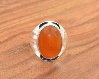925 Sterling Silver Carnelian Ring - Handmade Designer Jewelry